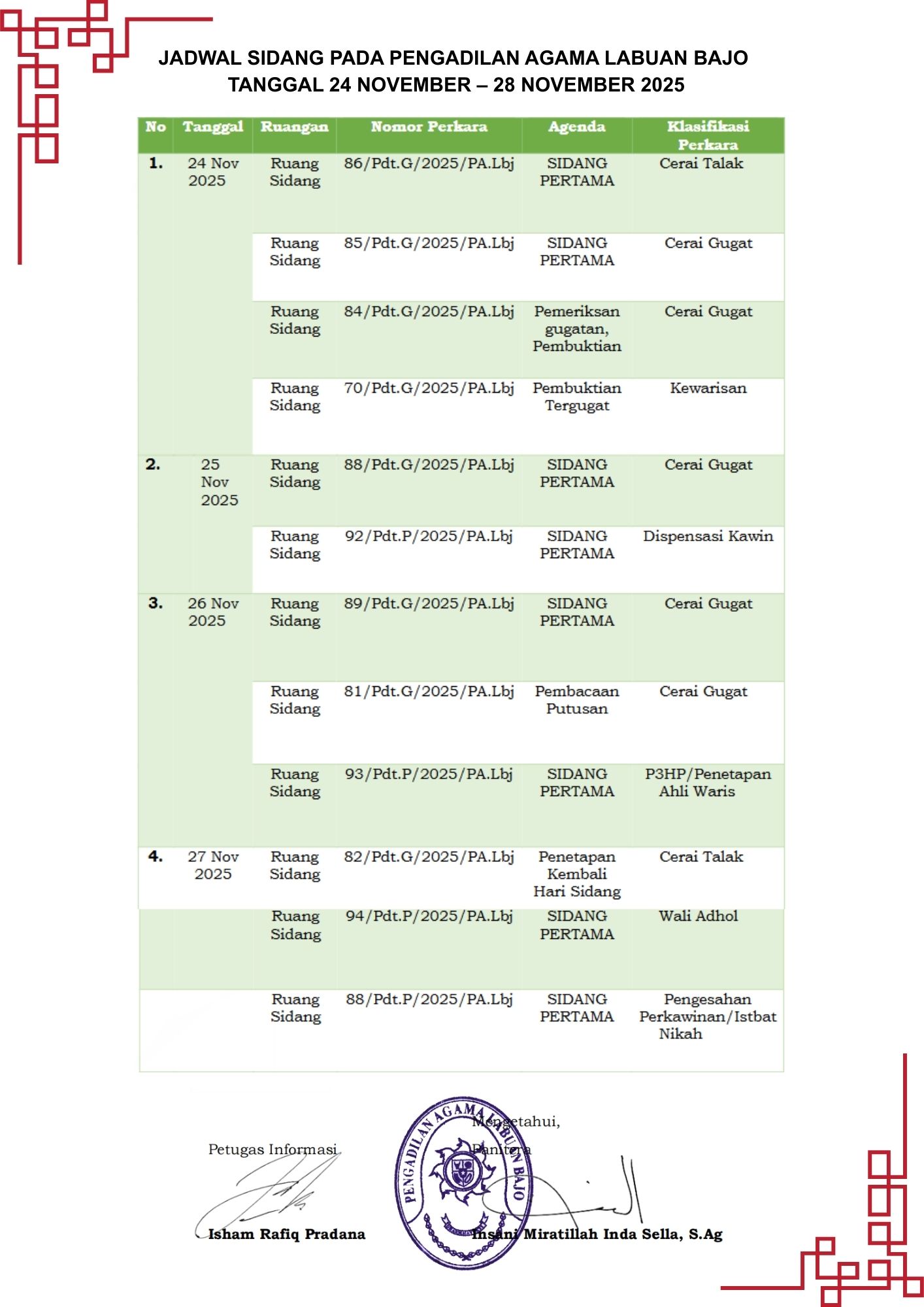 Jadwal sidang 24 28 nov 2025